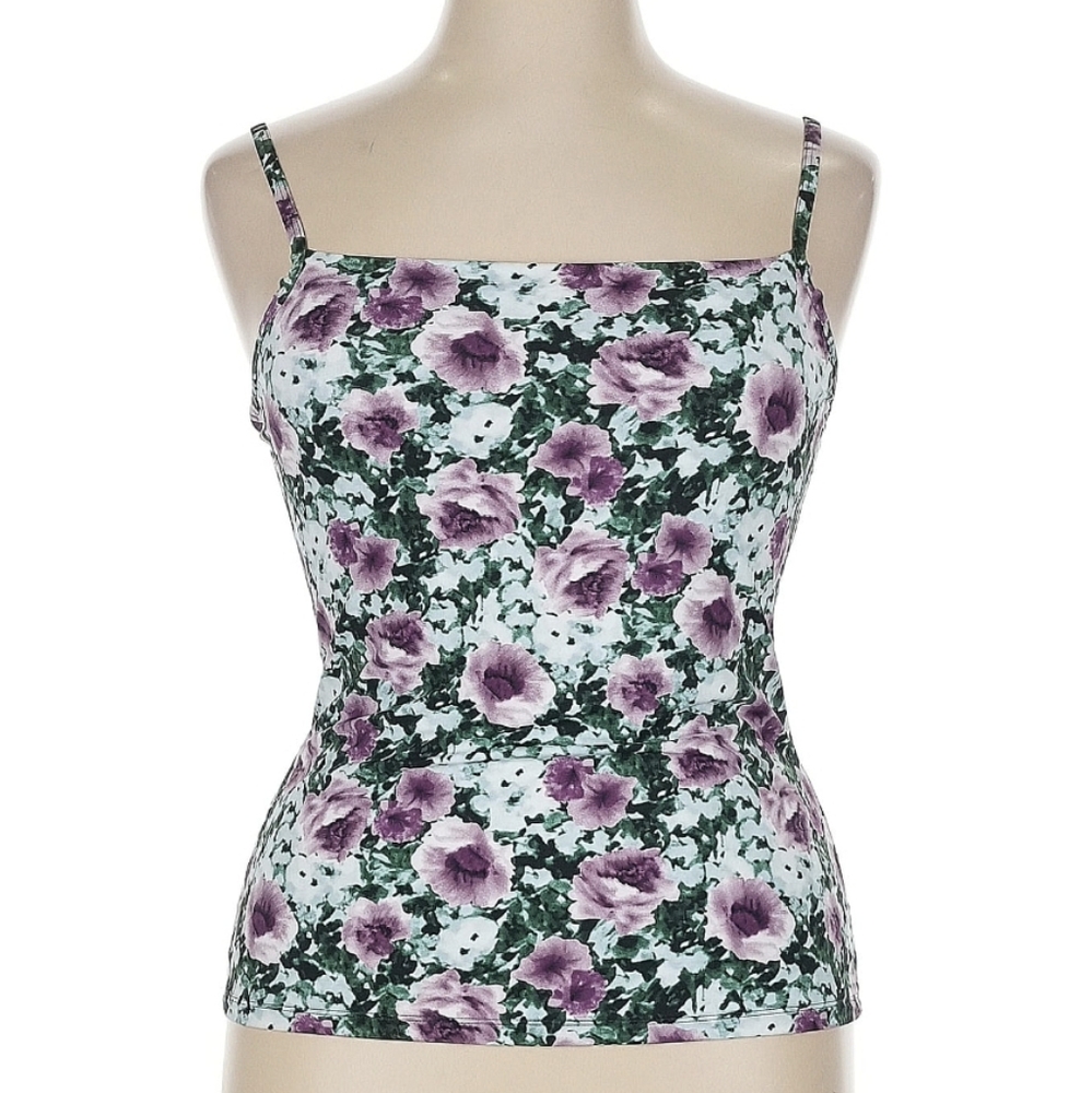 Floral Camisole with Purple and Green Design